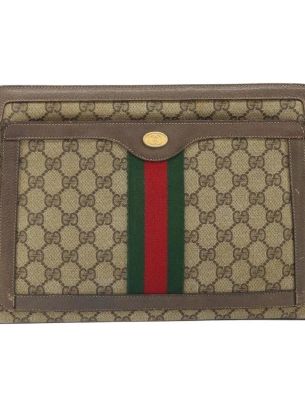 GUCCI GG Supreme Web Sherry Line Bag PVC Beige Gold 02 14 013 Auth 170488 - Picture 2 of 15